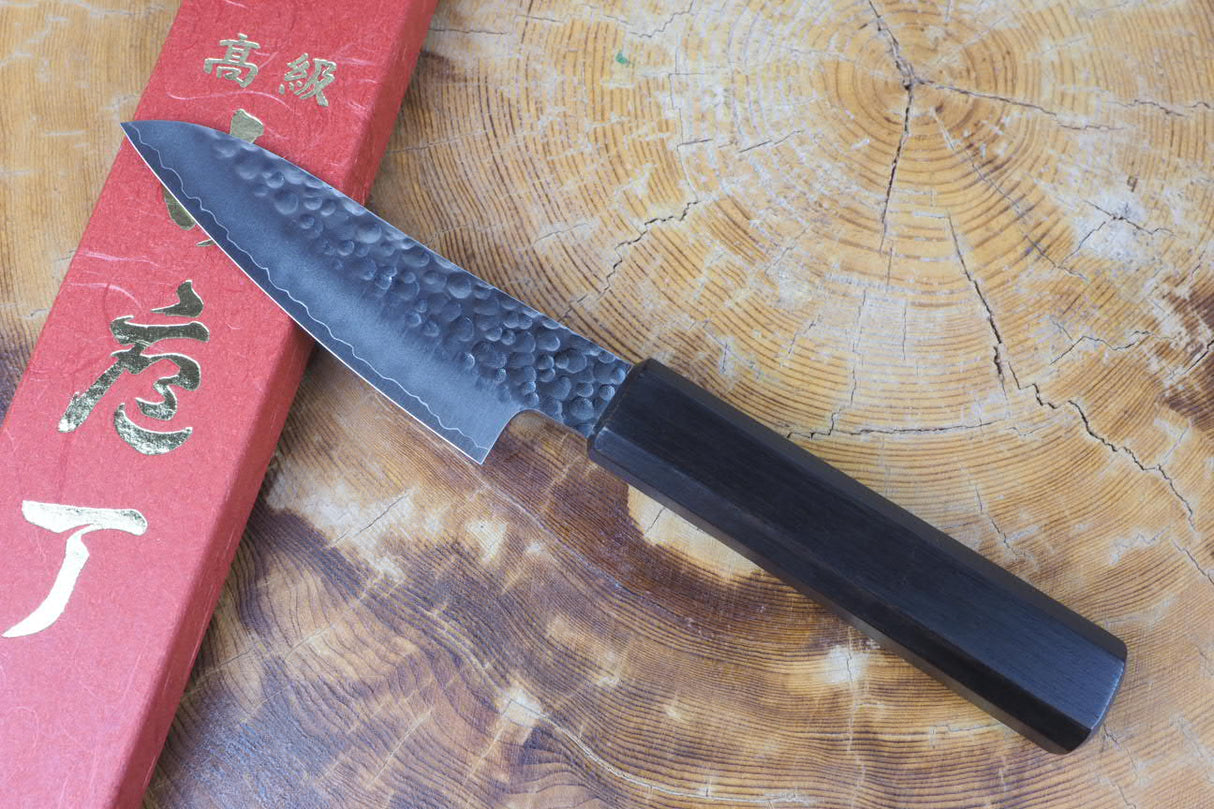 Sakai Jikko "Loco Black" Wa-Paring Knife VG10 Core Hammered Finish Black Japanese Oak Handle (9cm)