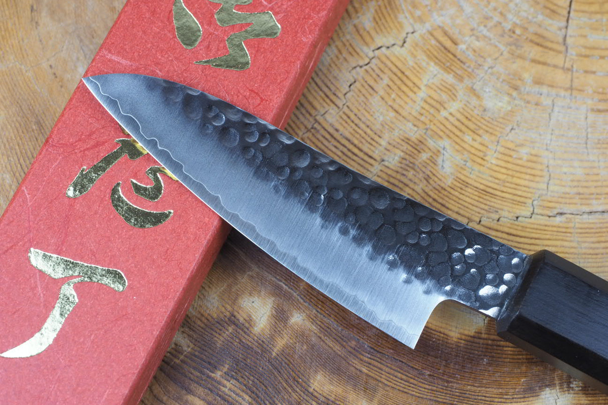 Sakai Jikko "Loco Black" Wa-Paring Knife VG10 Core Hammered Finish Black Japanese Oak Handle (9cm)