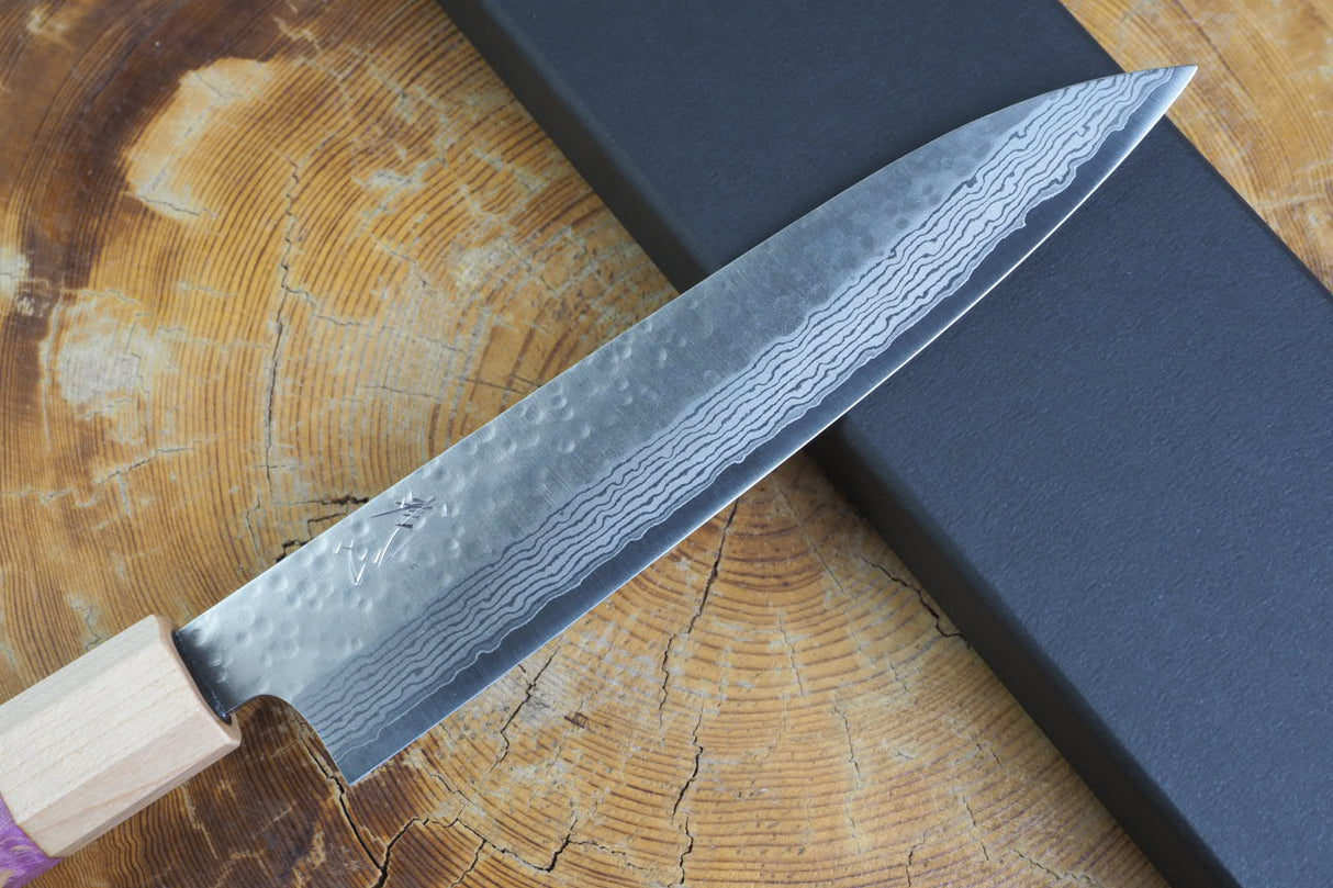 Kamo Knives - VG10 Raindrop Pattern Hammered Petty 15cm with Coloured Stabilized Wood Handle