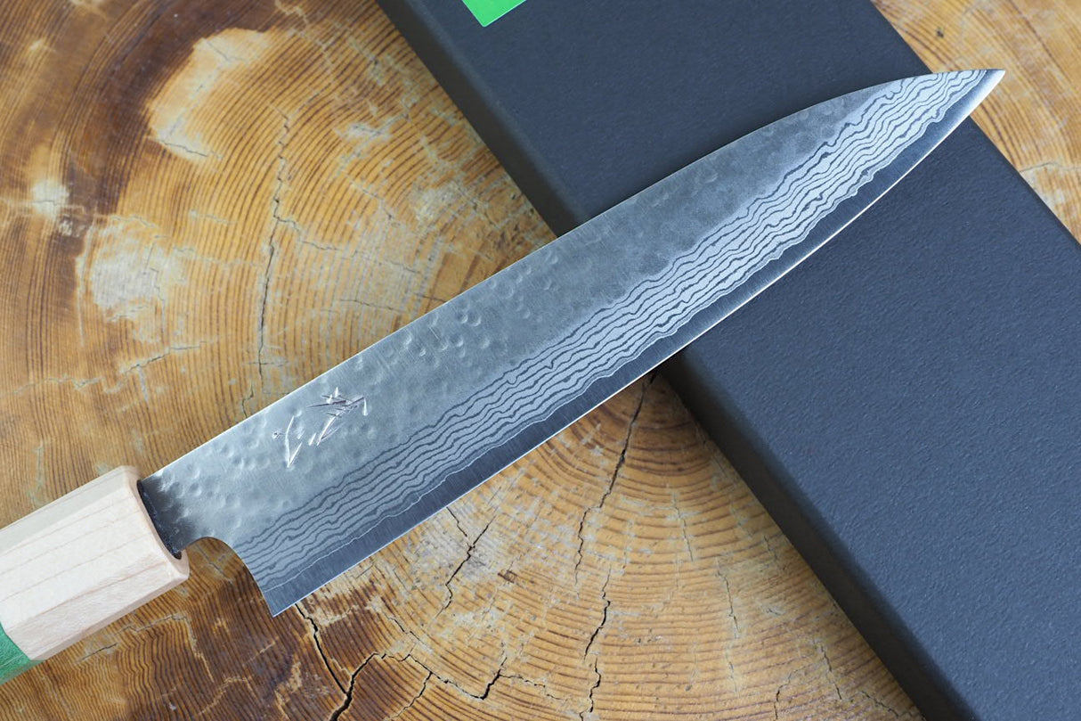 Kamo Knives - VG10 Raindrop Pattern Hammered Petty 15cm with Coloured Stabilized Wood Handle