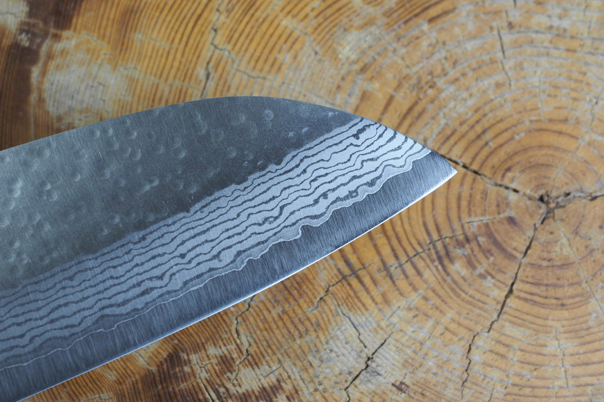 Kamo Knives - VG10 Raindrop Pattern Hammered Santoku 16.5cm with Coloured Stabilized Wood Handle