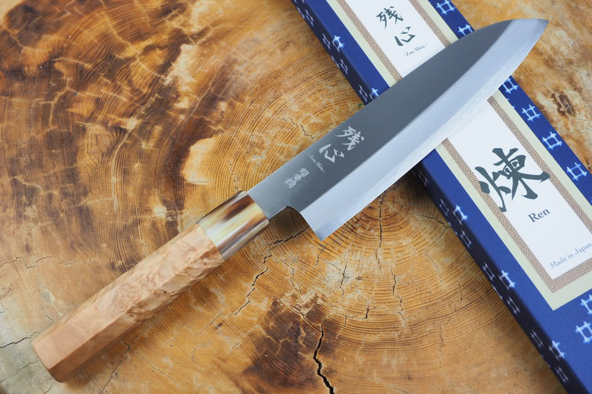 残心 Zan Shin® REN (from Seki) - Blue Super steel Santoku with Quince Handle 18cm