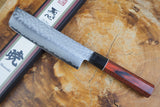 残心 Zan Shin® Akatsuki (from Seki) - VG10 Nakiri Knife Damascus Hammered Finish 17cm with Mahogany Handle