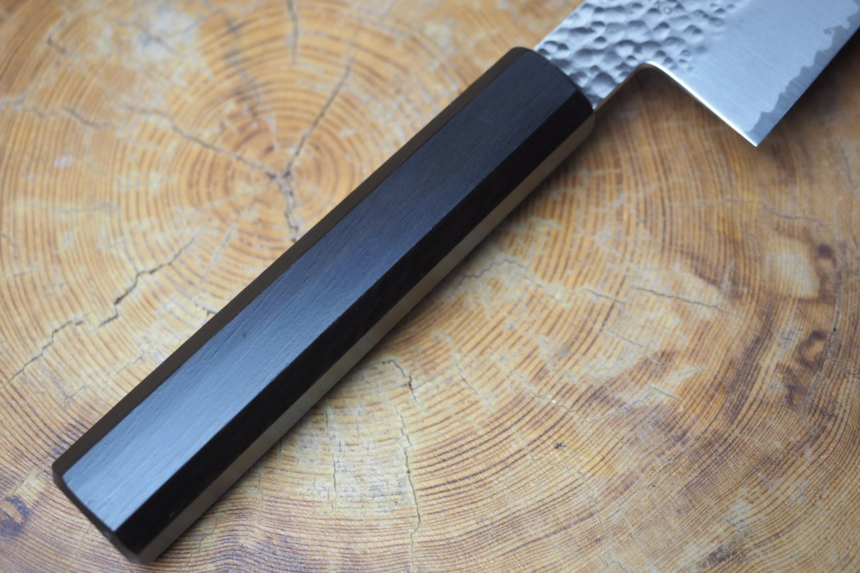 Sakai Jikko "Loco Black" Wa-Gyuto Chef's Knife VG10 Core Hammered Finish Black Japanese Oak Handle (21cm)