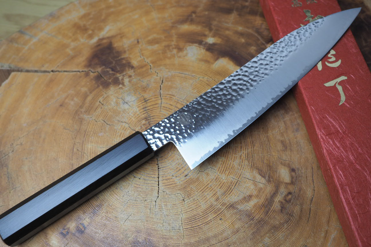 Sakai Jikko "Loco Black" Wa-Gyuto Chef's Knife VG10 Core Hammered Finish Black Japanese Oak Handle (21cm)