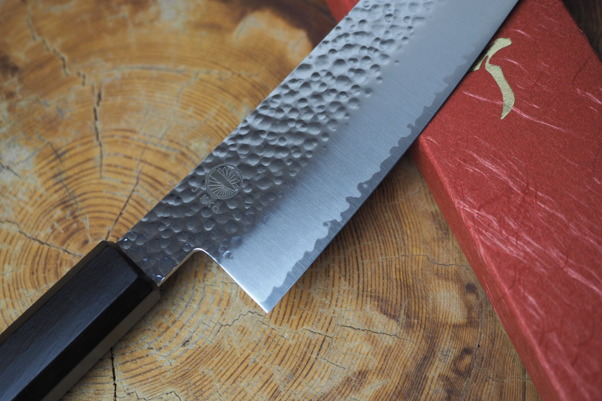 Sakai Jikko "Loco Black" Wa-Gyuto Chef's Knife VG10 Core Hammered Finish Black Japanese Oak Handle (21cm)