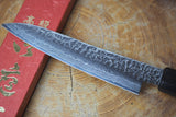 Sakai Jikko "Loco Damascus Black" Wa-Petty Knife SG2 Powdered High Speed Steel Damascus Hammered Finish with Black Japanese Oak Handle (13.5cm)