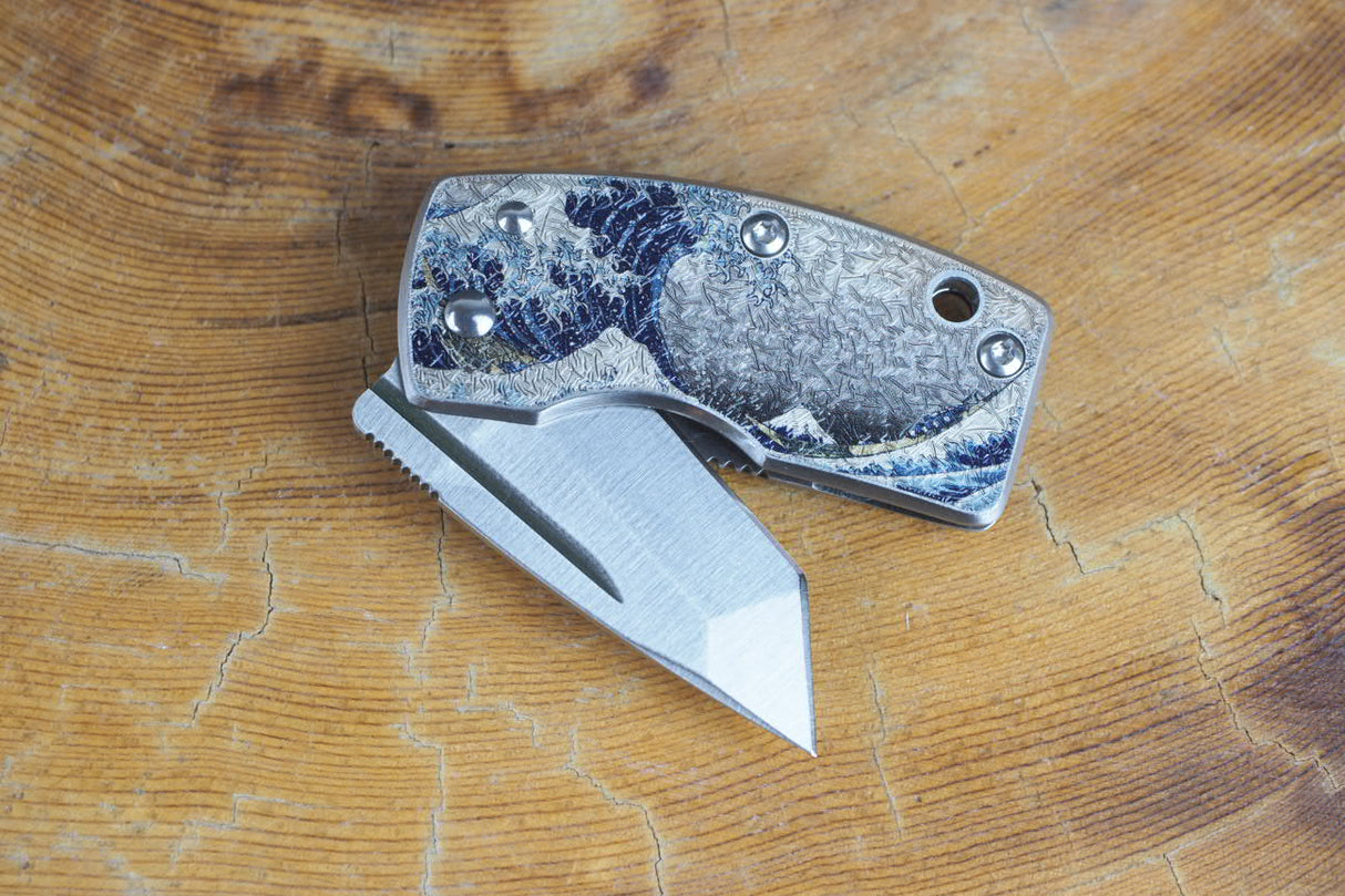 Money Clip Knife - UKIMON TANTO Ukiyo-e Prints VG10 Core Steel (Mt.Fuji/Blue Wave)