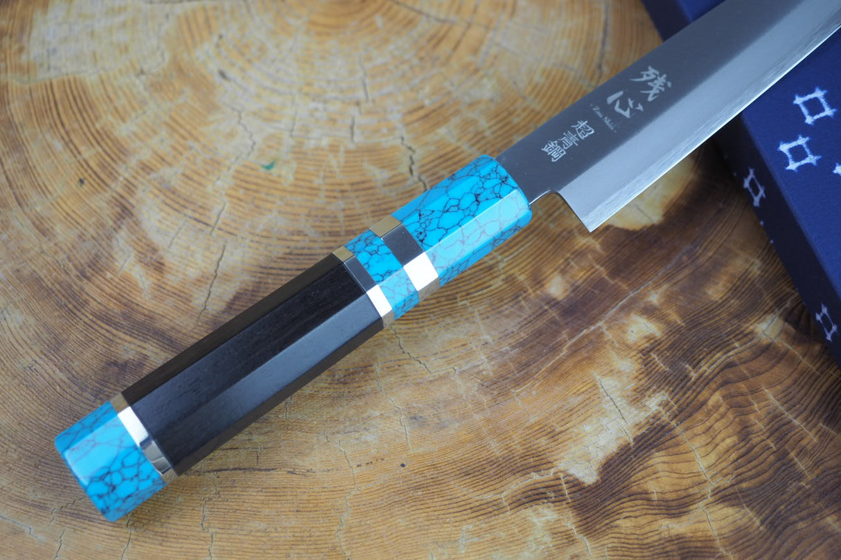 残心 Zan Shin REN (from Seki) - Blue Super steel Petty with Ebony & Blue Turquoise-colour handle 14.5cm