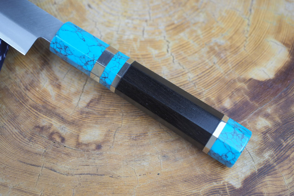 残心 Zan Shin REN (from Seki) - Blue Super steel Petty with Ebony & Blue Turquoise-colour handle 14.5cm