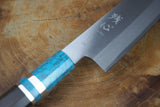 残心 Zan Shin REN (from Seki) - Blue Super steel Santoku with Ebony & Blue Turquoise-colour Handle  18cm