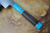 残心 Zan Shin REN (from Seki) - Blue Super steel Santoku with Ebony & Blue Turquoise-colour Handle  18cm