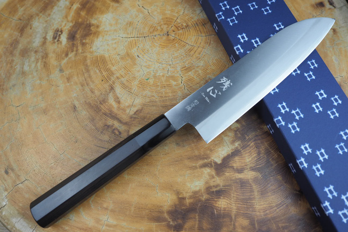 残心 Zan Shin REN (from Seki) - Blue Super steel Santoku with Ebony & Buffalo horn Handle 18cm