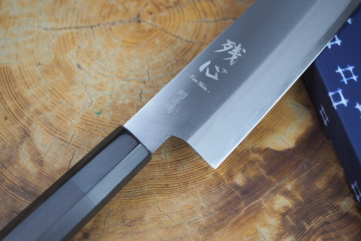 残心 Zan Shin REN (from Seki) - Blue Super steel Santoku with Ebony & Buffalo horn Handle 18cm