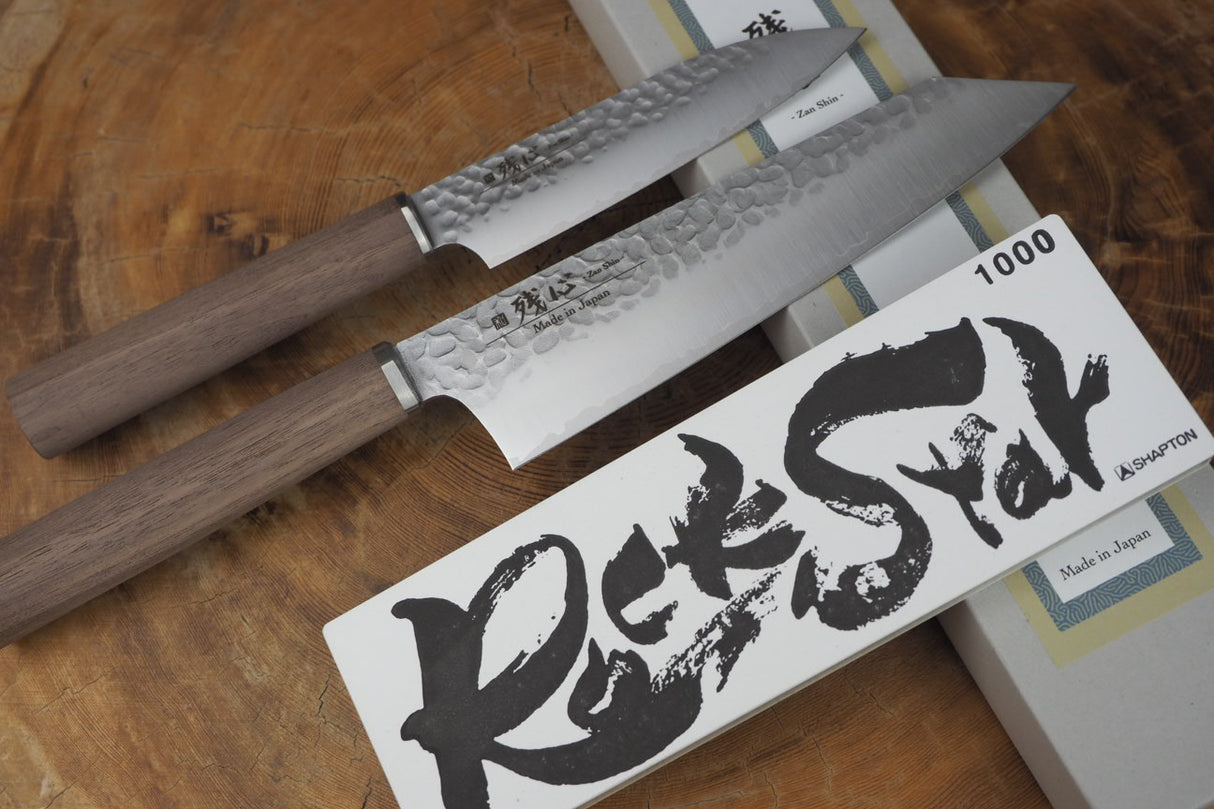 Zan Shin SORA 2 knife set - VG10 Bunka (18cm) and Petty (12cm) & Rockstar #1000 bundle