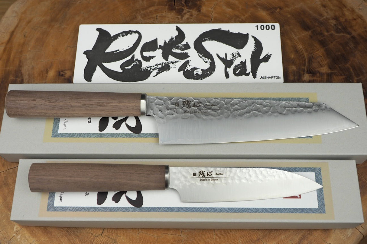 Zan Shin SORA 2 knife set - VG10 Bunka (18cm) and Petty (12cm) & Rockstar #1000 bundle