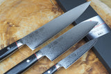 Seki Kanetsugu - Saiun 3 knife set VG10 Damascus with Micarta handle Gyuto 23cm, Santoku 17cm and Petty 12cm