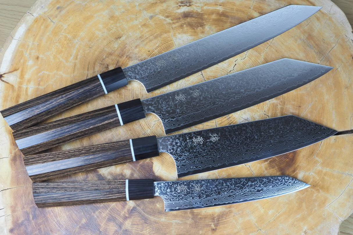 Seki Kanetsugu - Zuiun Complete Set SG2 High Speed Powdered Steel Kiritsuke (K-tip)Sujihiki, Gyuto, Santoku and Petty (custom sheath included)