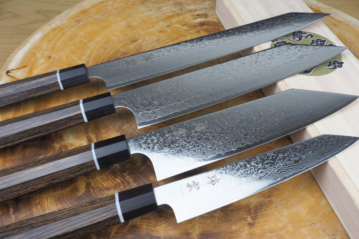 Seki Kanetsugu - Zuiun Complete Set SG2 High Speed Powdered Steel Kiritsuke (K-tip)Sujihiki, Gyuto, Santoku and Petty (custom sheath included)