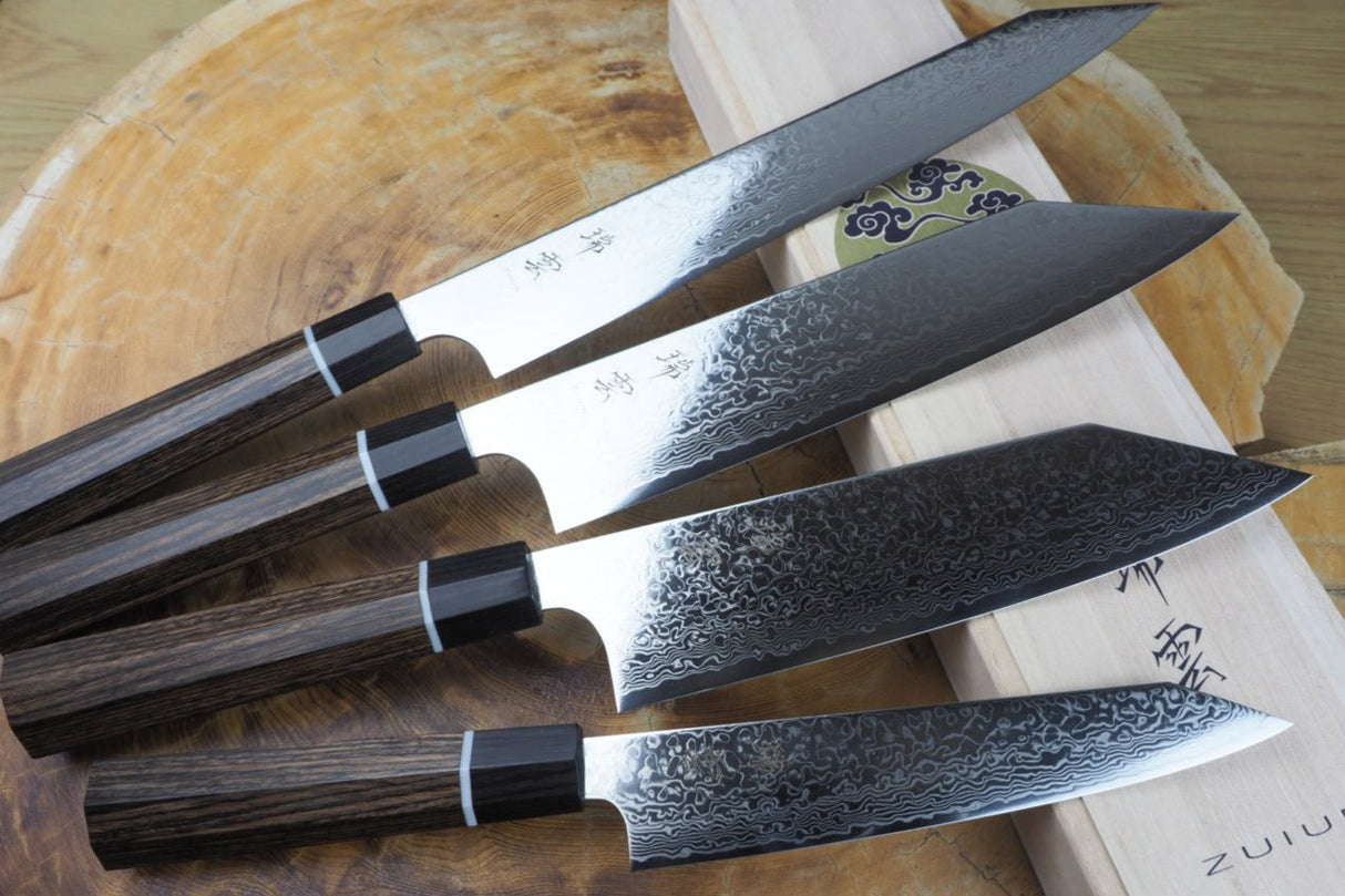 Seki Kanetsugu - Zuiun Complete Set SG2 High Speed Powdered Steel Kiritsuke (K-tip)Sujihiki, Gyuto, Santoku and Petty (custom sheath included)