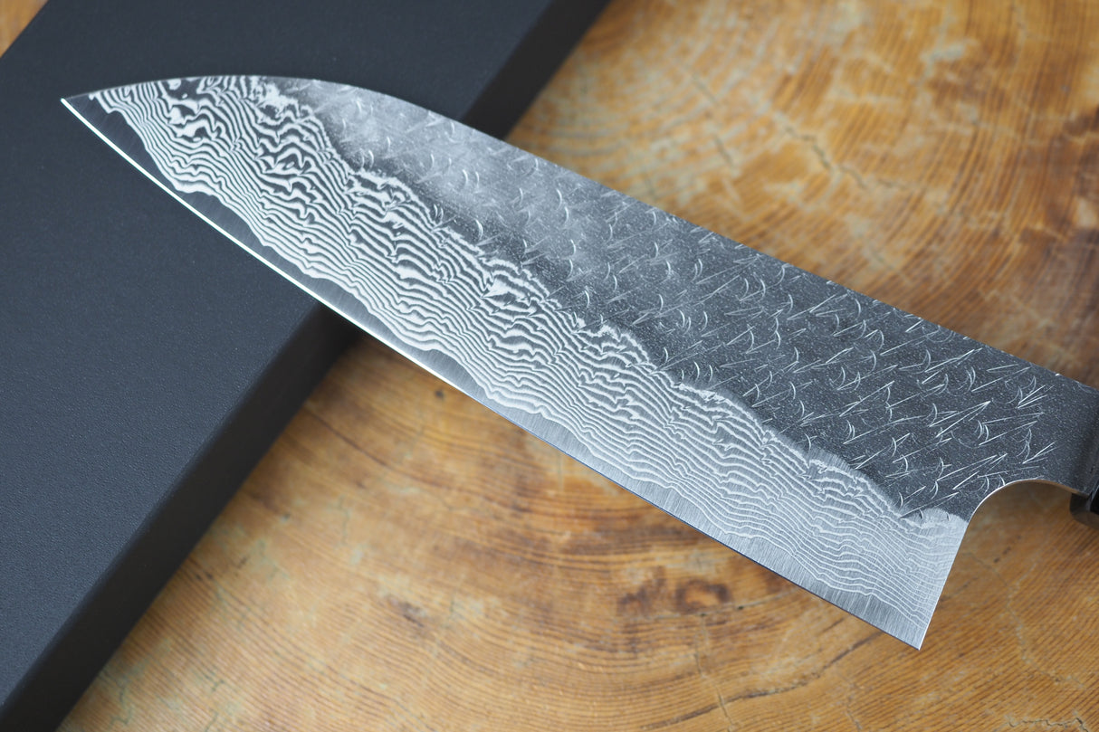 Nigara Hamono - SPG Strix Damascus Santoku with Ebony Handle 16.5cm