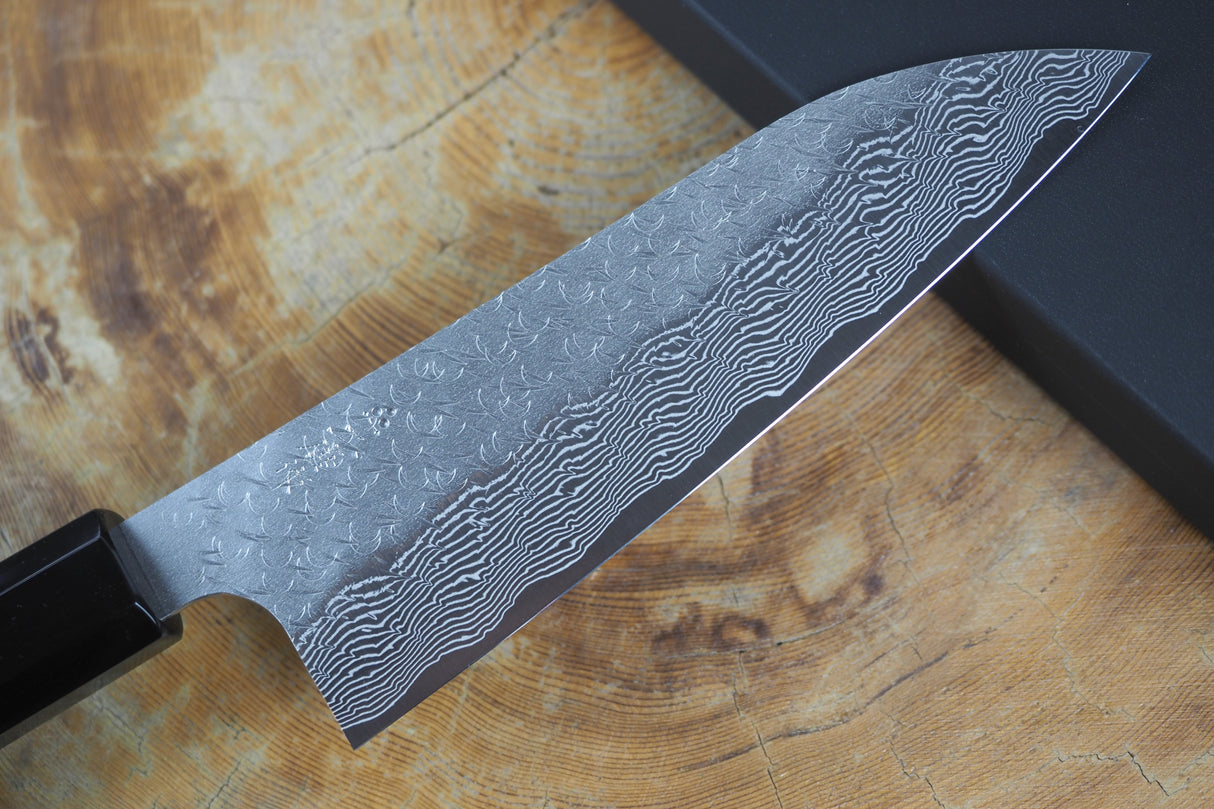 Nigara Hamono - SPG Strix Damascus Santoku with Ebony Handle 16.5cm