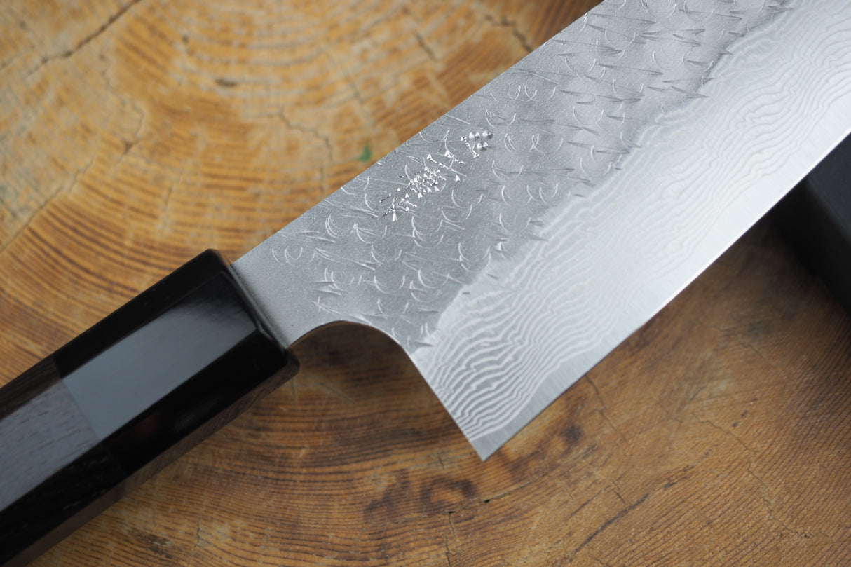 Nigara Hamono - SPG Strix Damascus Santoku with Ebony Handle 16.5cm