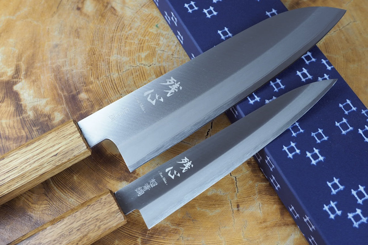 残心 Zan Shin REN 2 knife set - Blue Super Santoku (18cm) and Petty (14.5cm)