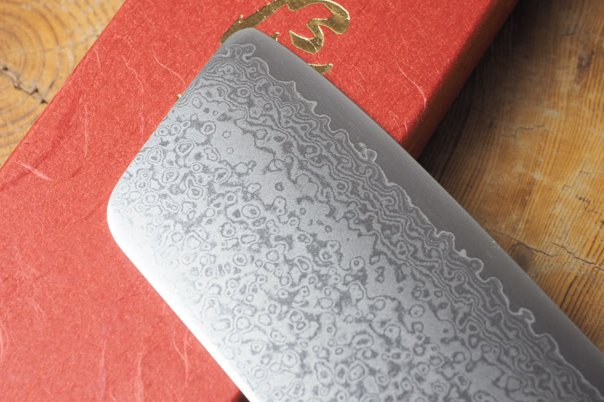 Sakai Jikko "Loco Damascus" Wa-Nakiri Knife VG10 Mirror-Polished Nickel Damascus with Japanese Oak Handle (16cm)