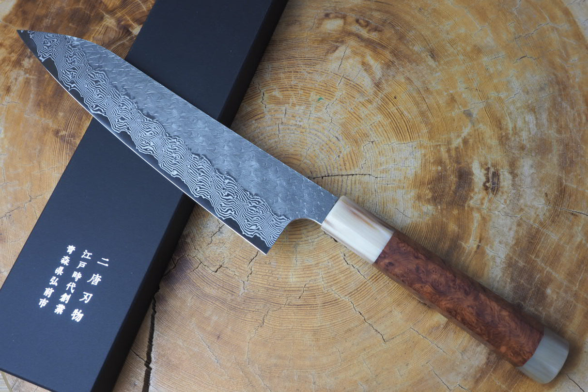 Nigara Hamono - SPG Strix Damascus Gyuto (Chef's Knife) with Bubinga Double Marble Buffalo Horn Handle 21cm