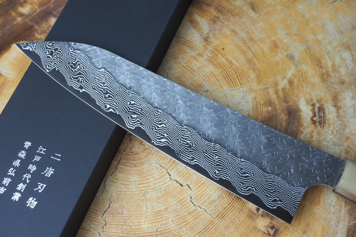 Nigara Hamono - SPG Strix Damascus Gyuto (Chef's Knife) with Bubinga Double Marble Buffalo Horn Handle 21cm