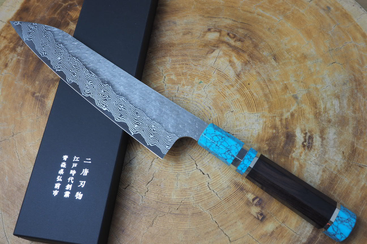 Nigara Hamono - SPG Strix Damascus Gyuto (Chef's Knife) 21cm with Turquoise-colour handle