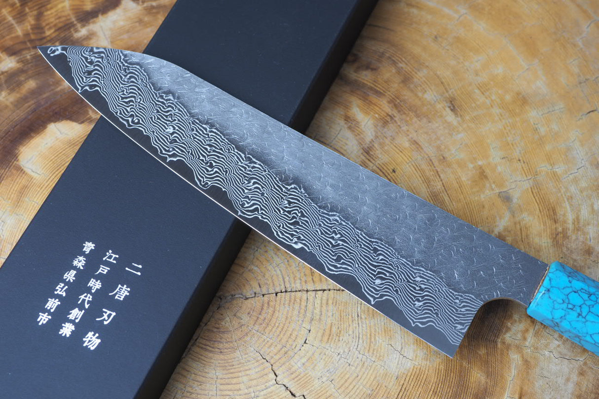 Nigara Hamono - SPG Strix Damascus Gyuto (Chef's Knife) 21cm with Turquoise-colour handle