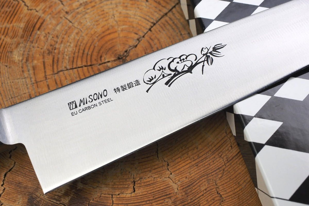 Misono EU Carbon Steel Gyuto Chef's Knife with Dragon/Flower Engraving (21cm/24cm)