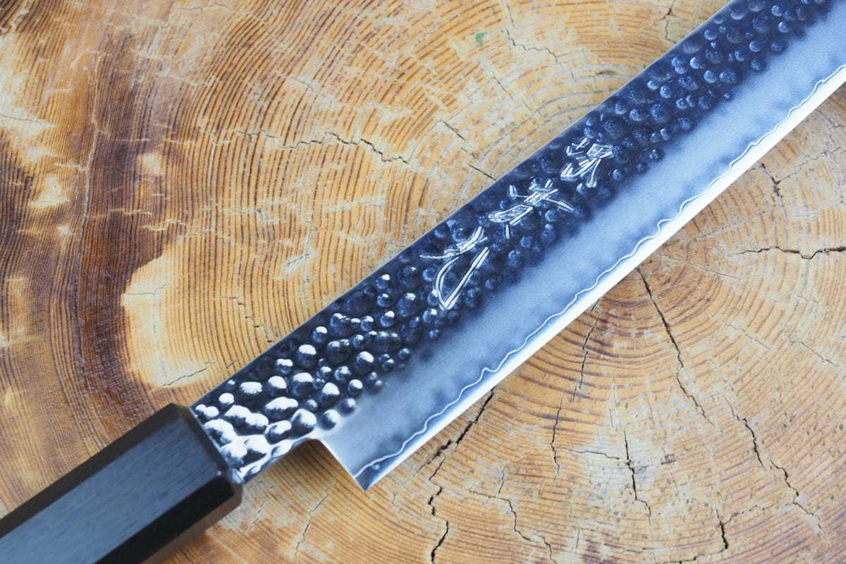 Sakai Jikko "Loco Black" Wa-Sujihiki (Carving/Slicer) VG10 Core Hammered Finish Black Japanese Oak Handle (24cm)