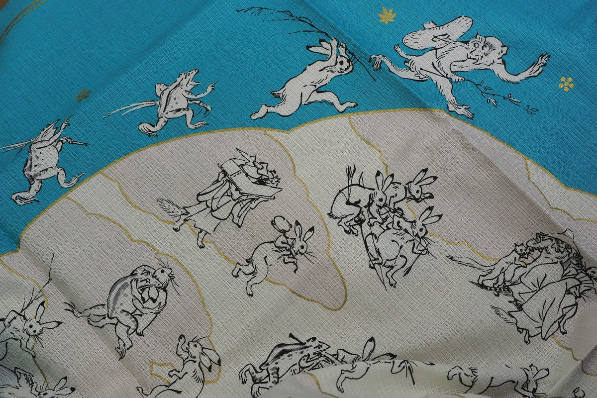 "Furoshiki" Wrapping Cloth - Choju-Jinbutsu-Giga Lotus Leaf | Turquoise (100cm x 100cm)