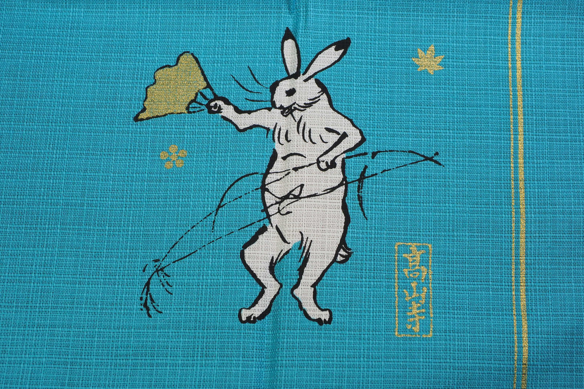 "Furoshiki" Wrapping Cloth - Choju-Jinbutsu-Giga Lotus Leaf | Turquoise (100cm x 100cm)