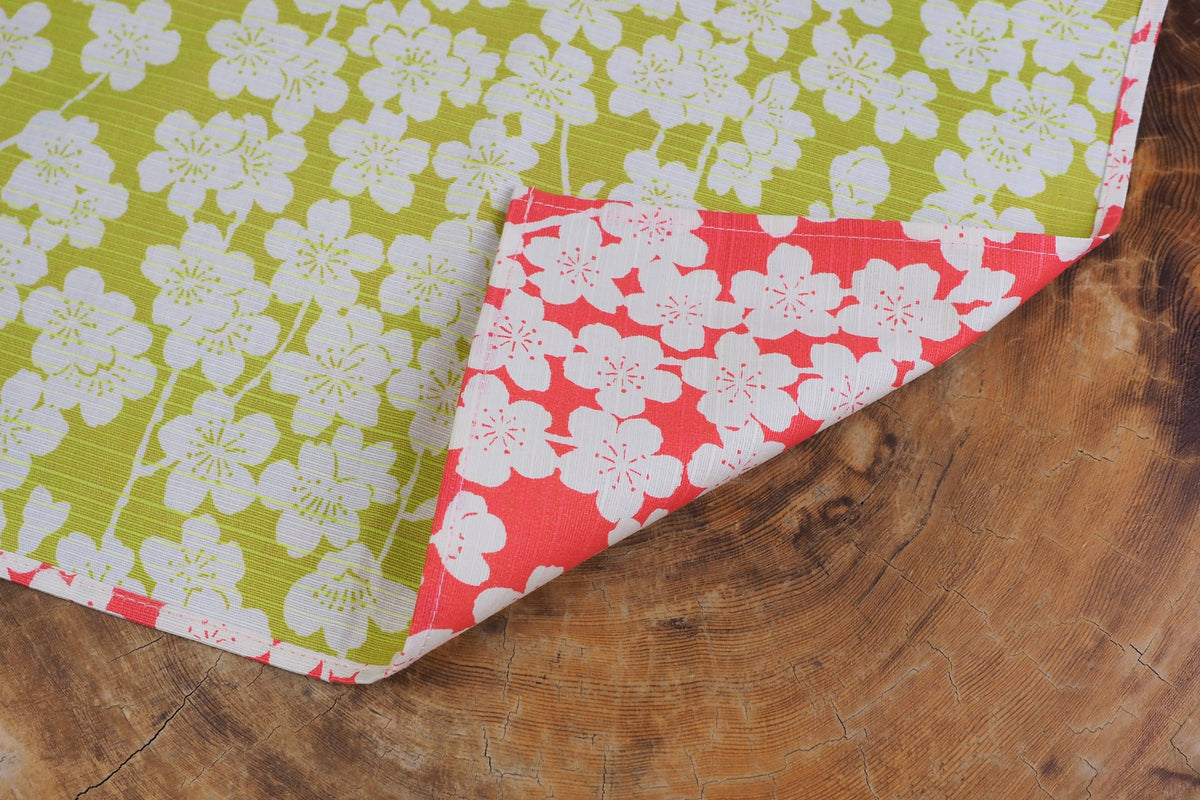 "Furoshiki" Wrapping Cloth - Isa monyo Reversible | Weeping Cherry Tree Pink/Green (100cm x 100cm)