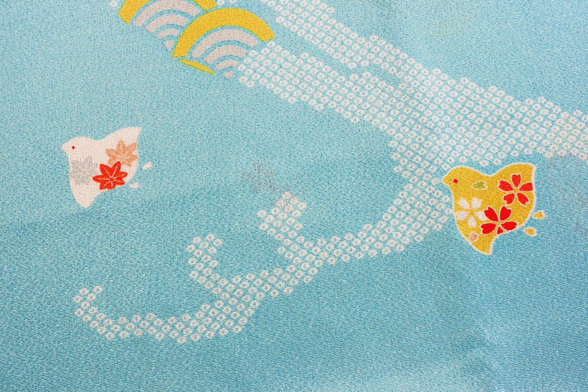 "Furoshiki" Wrapping Cloth - Rayon Chirimen Koyomi | Plovers With Wave Blue (68cm x 68cm)