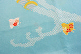 "Furoshiki" Wrapping Cloth - Rayon Chirimen Koyomi | Plovers With Wave Blue (68cm x 68cm)