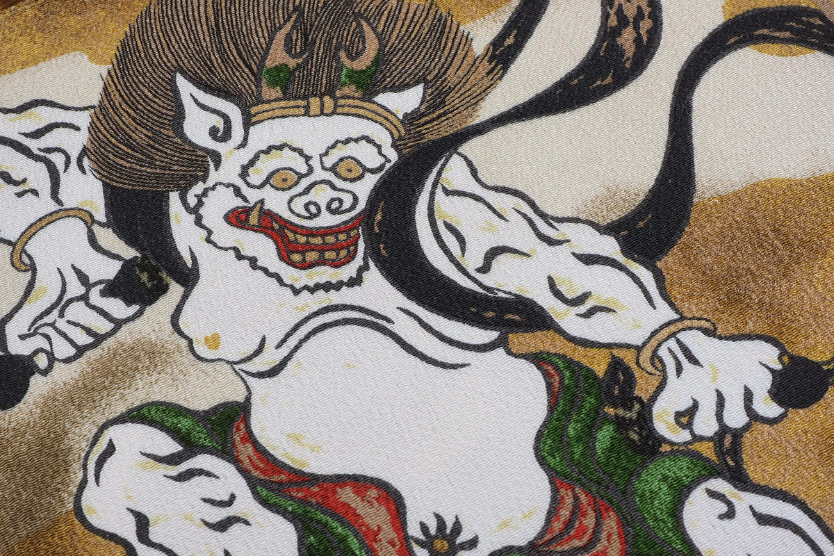 "Furoshiki" Wrapping Cloth - Fujin Raijin Rayon Chirimen | Auspicious Cloud Cream (68cm x 68cm)