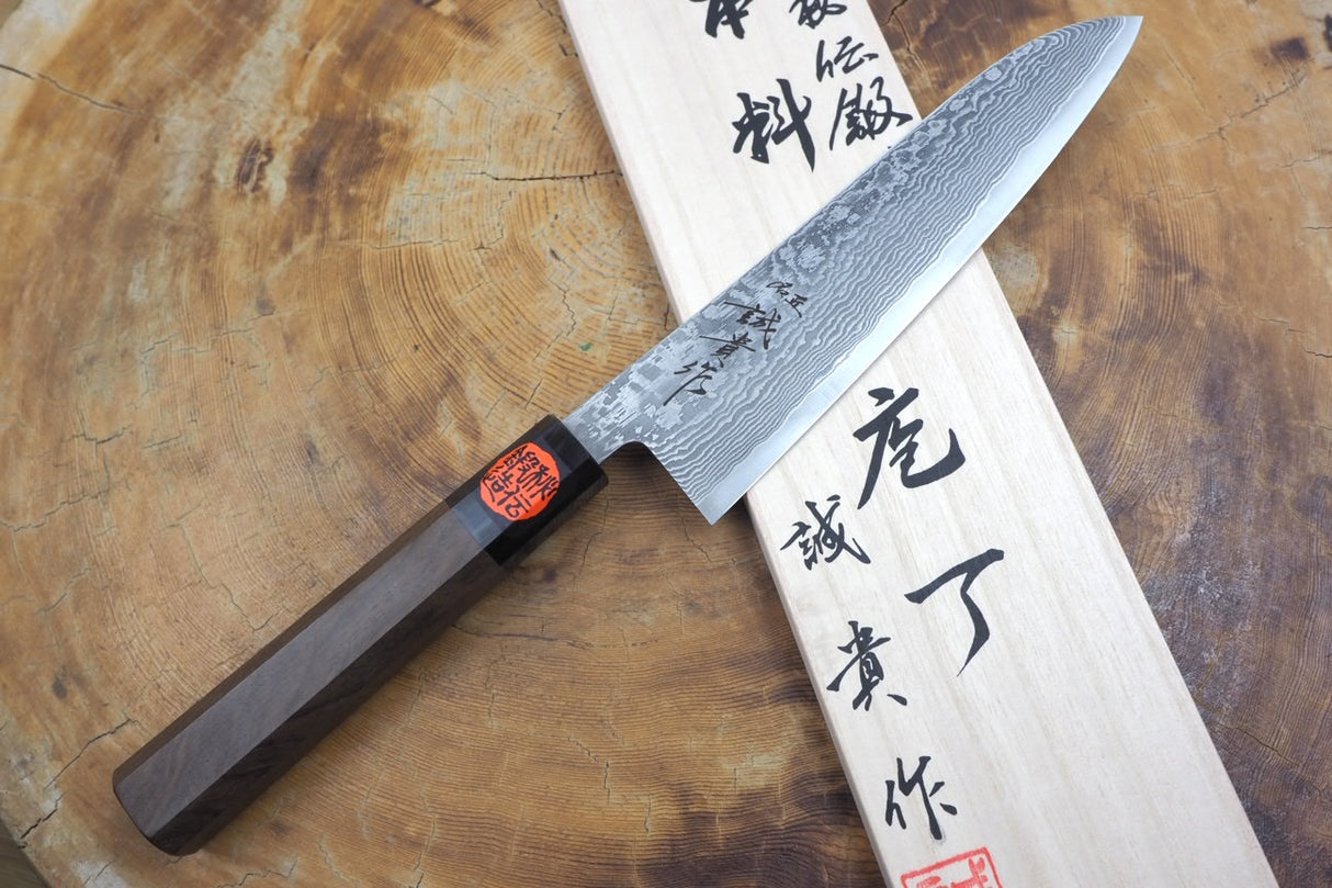 Shigeki Tanaka - "Harukaze" Hand Forged SG2 Damascus Gyuto 18cm with Walnut Handle