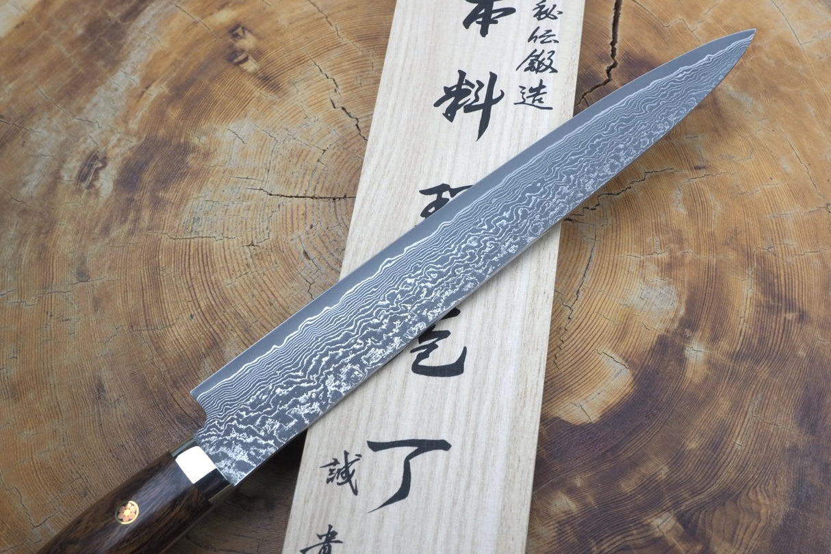 Shigeki Tanaka - Hand Forged SG2 Damascus Sujihiki (Carving/Slicer) with Ironwood Handle 24cm