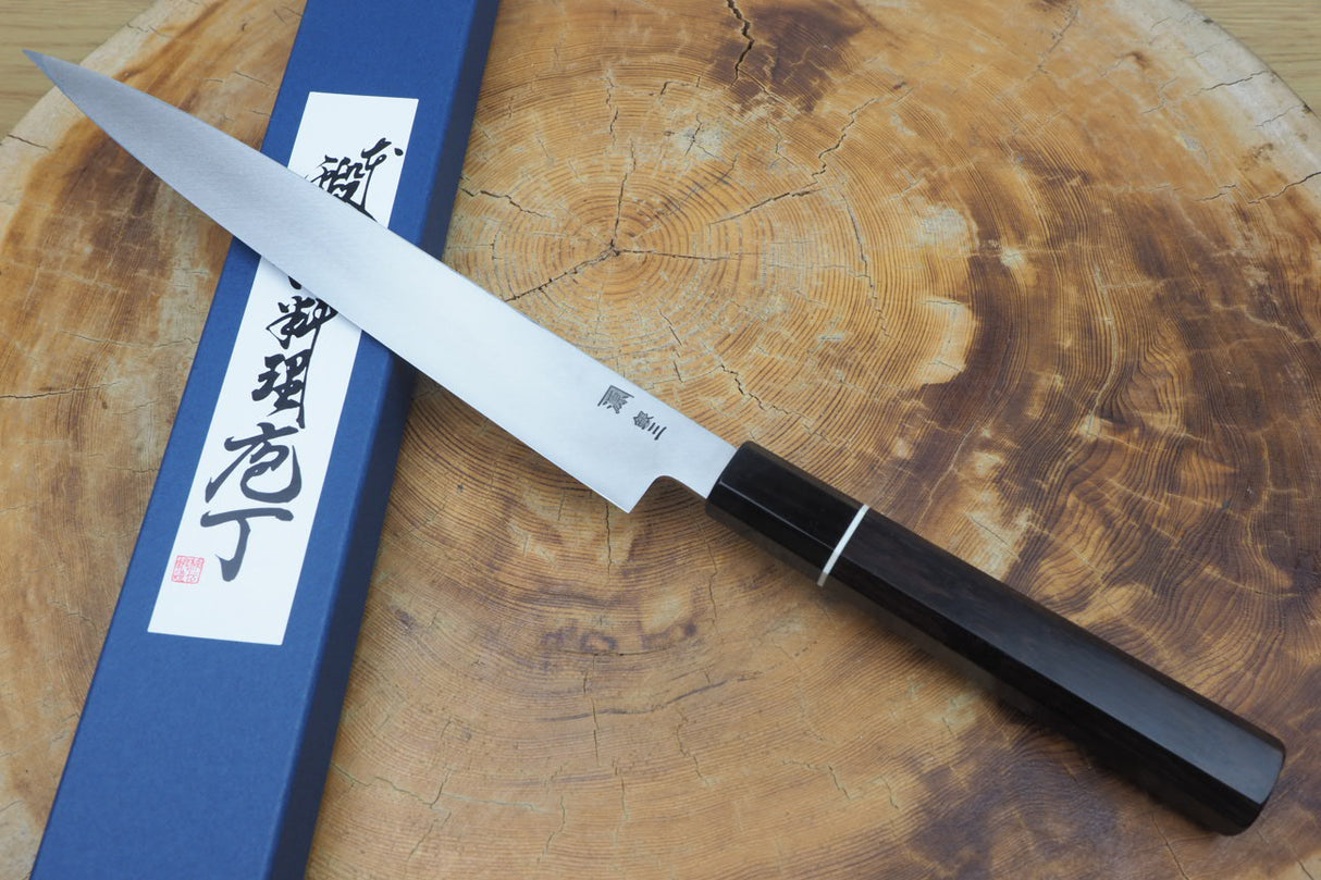 残心 Zan Shin (by Shigeki Tanaka) - Hand Forged Ginsan-Silver3 Steel Yanagiba Sashimi Knife with Ebony Handle (24cm/27cm)