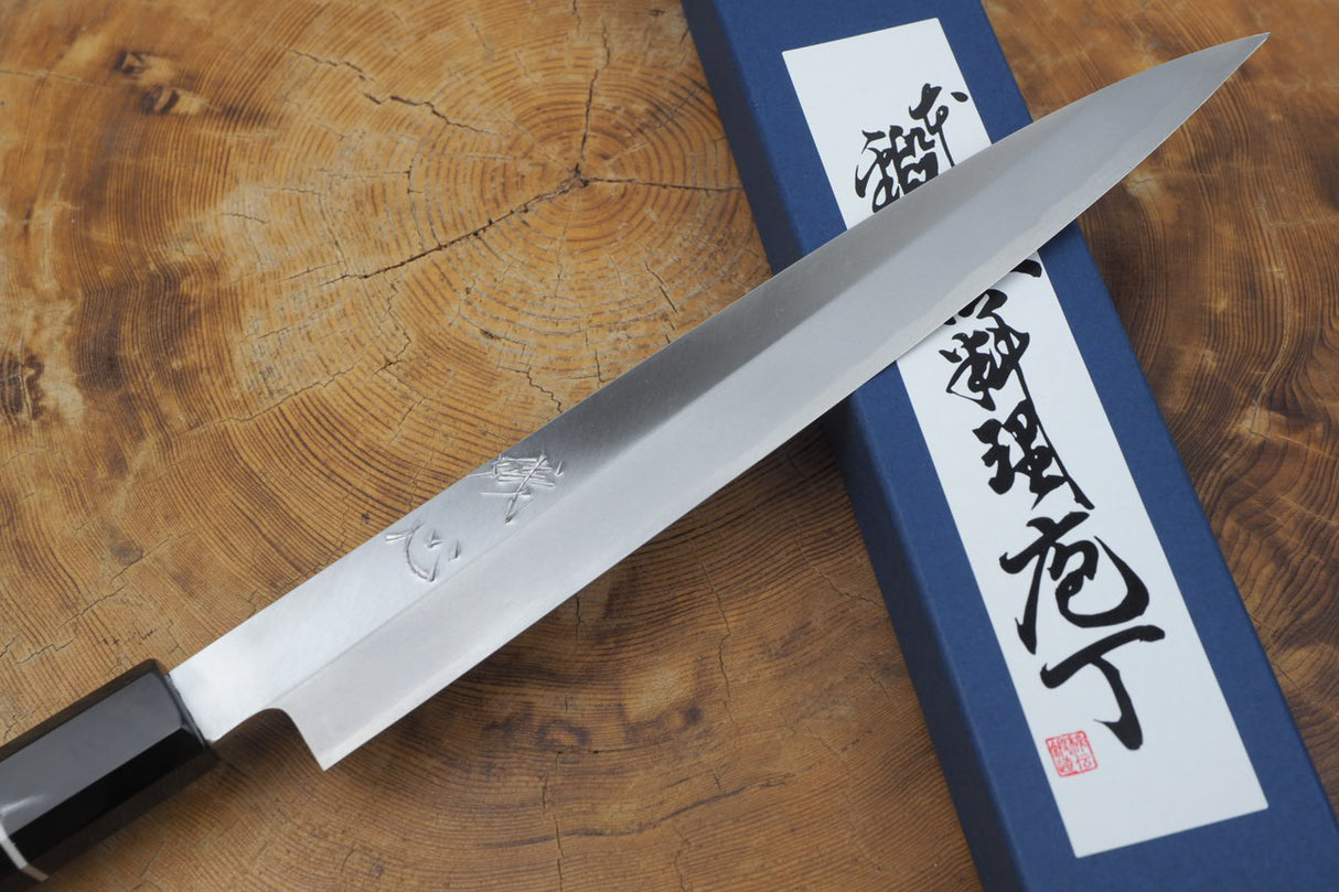 残心 Zan Shin (by Shigeki Tanaka) - Hand Forged Ginsan-Silver3 Steel Yanagiba Sashimi Knife with Ebony Handle (24cm/27cm)