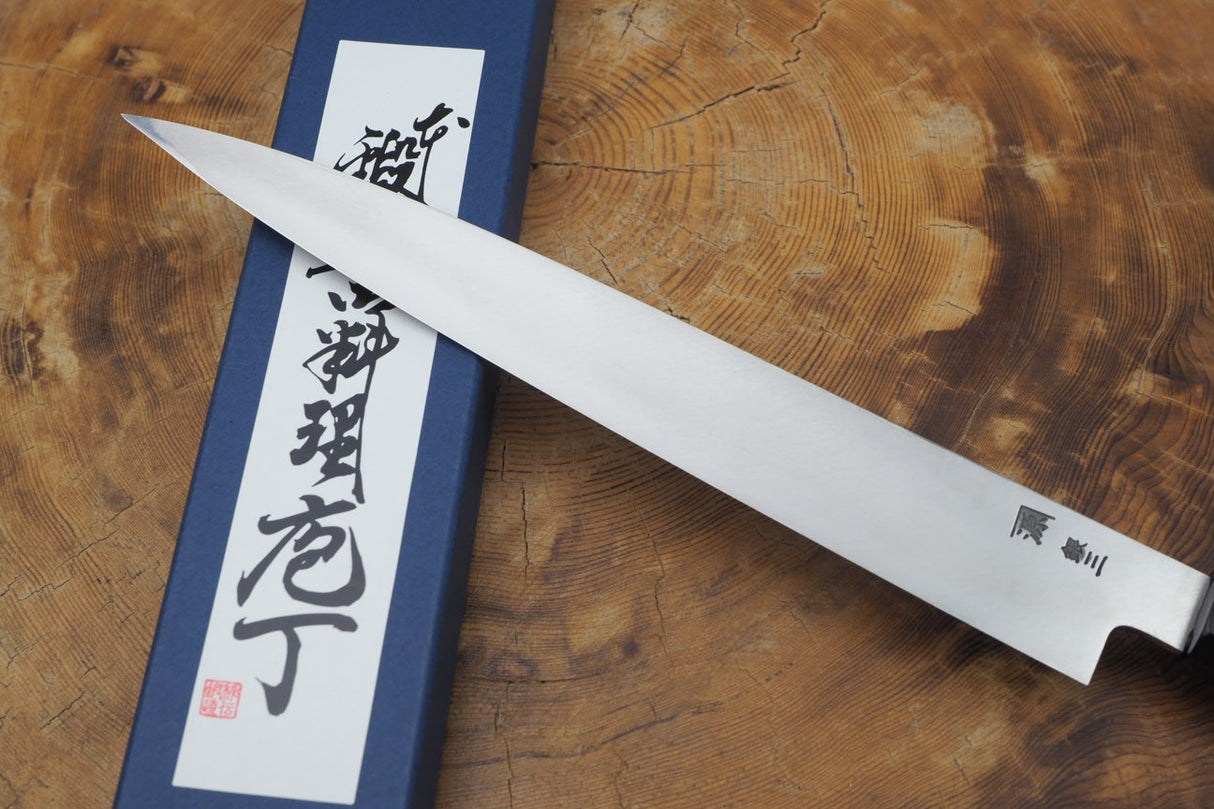 残心 Zan Shin (by Shigeki Tanaka) - Hand Forged Ginsan-Silver3 Steel Yanagiba Sashimi Knife with Ebony Handle (24cm/27cm)