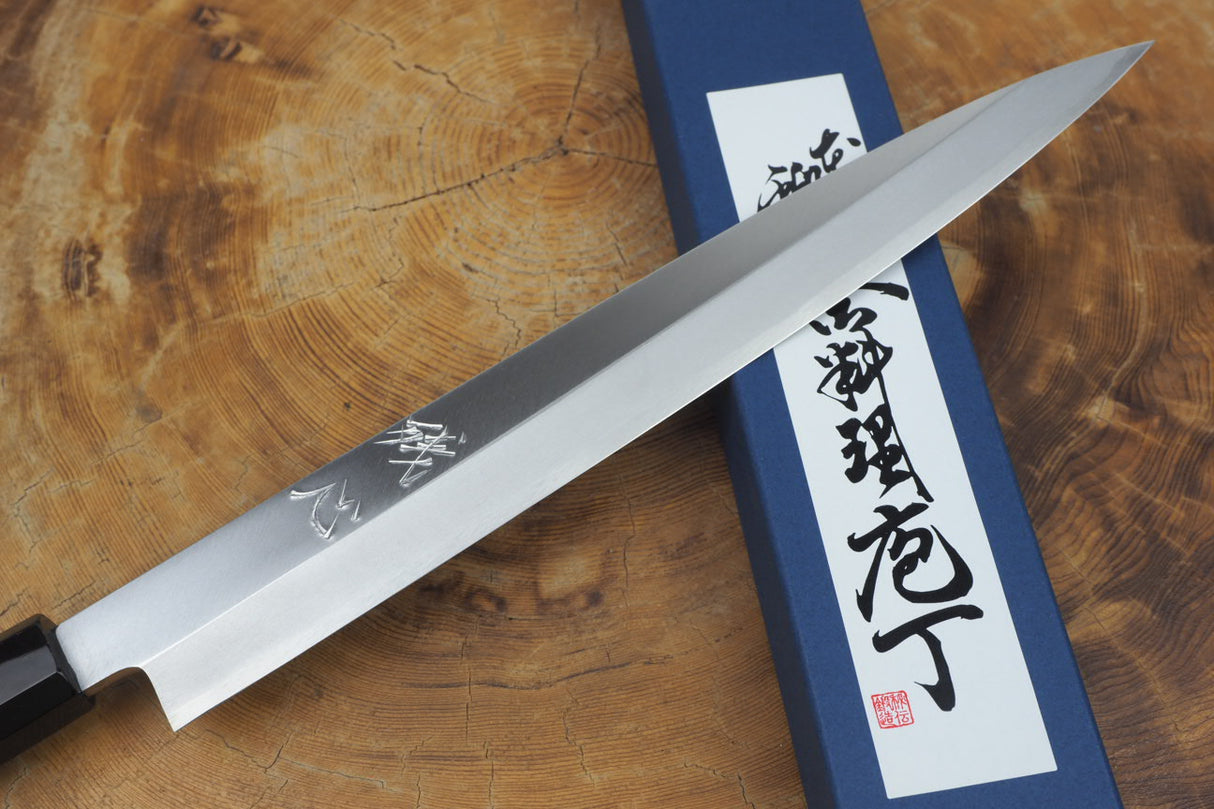 残心 Zan Shin (by Shigeki Tanaka) - Hand Forged Ginsan-Silver3 Steel Yanagiba Sashimi Knife with Ebony Handle (24cm/27cm)