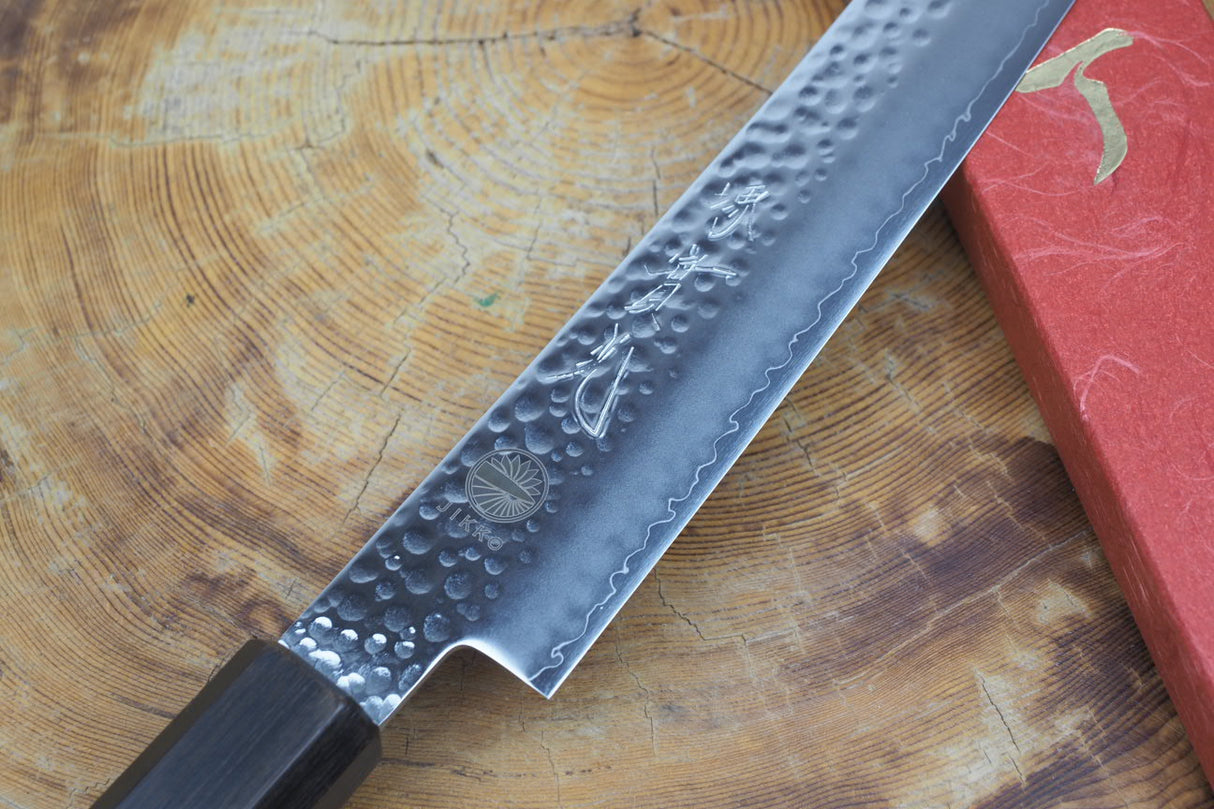 Sakai Jikko "Loco Black" Wa-Sujihiki (Carving/Slicer) VG10 Core Hammered Finish Black Japanese Oak Handle (24cm)