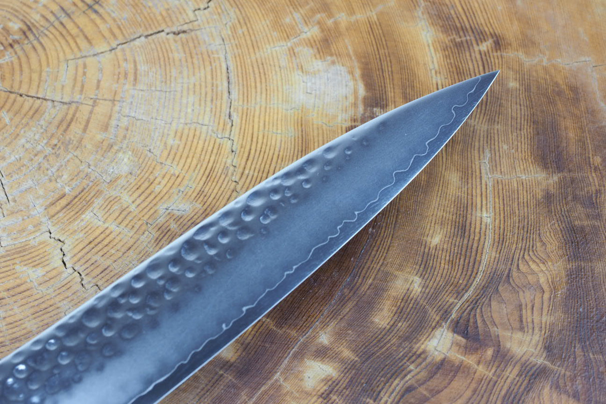 Sakai Jikko "Loco Black" Wa-Sujihiki (Carving/Slicer) VG10 Core Hammered Finish Black Japanese Oak Handle (24cm)