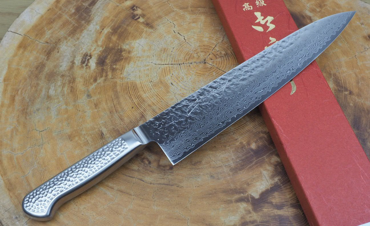 Sakai Jikko "Never Stain" Gyuto SG2 Powdered High Speed Steel Damascus with Hammered Finish (21cm/24cm)